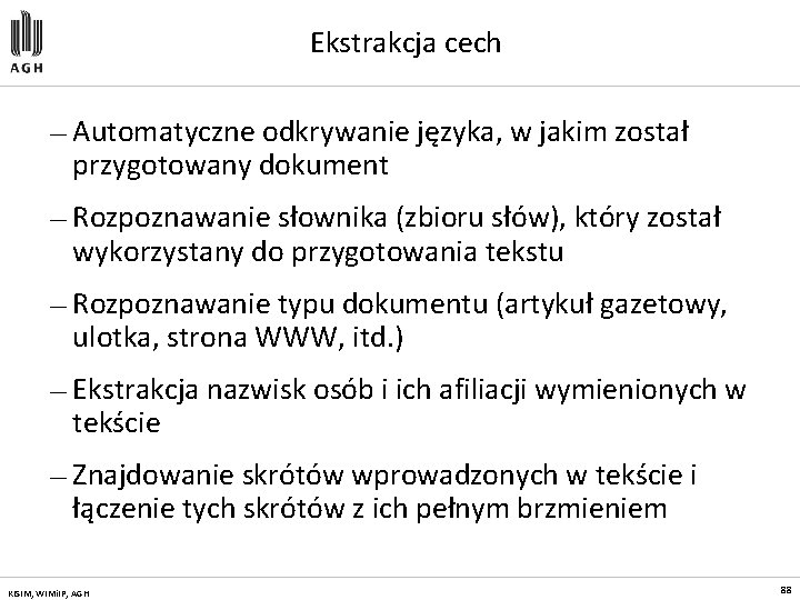 Ekstrakcja cech — Automatyczne odkrywanie języka, w jakim został przygotowany dokument — Rozpoznawanie słownika