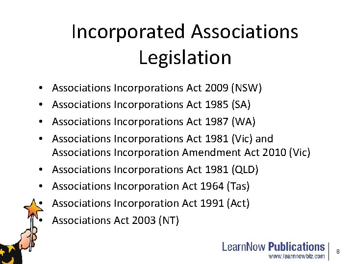 Incorporated Associations Legislation • • Associations Incorporations Act 2009 (NSW) Associations Incorporations Act 1985