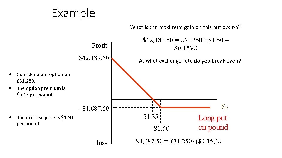 Example What is the maximum gain on this put option? Profit $42, 187. 50