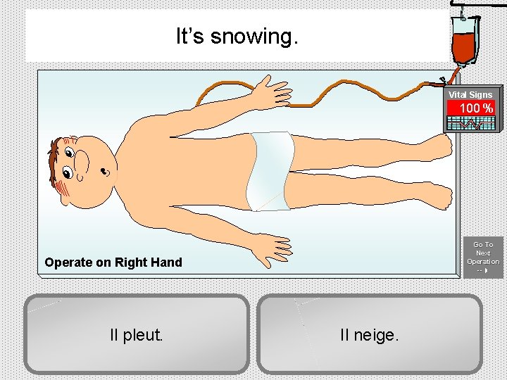 It’s snowing. Vital Signs 100 % Go To Next Operation -- -- Operate on