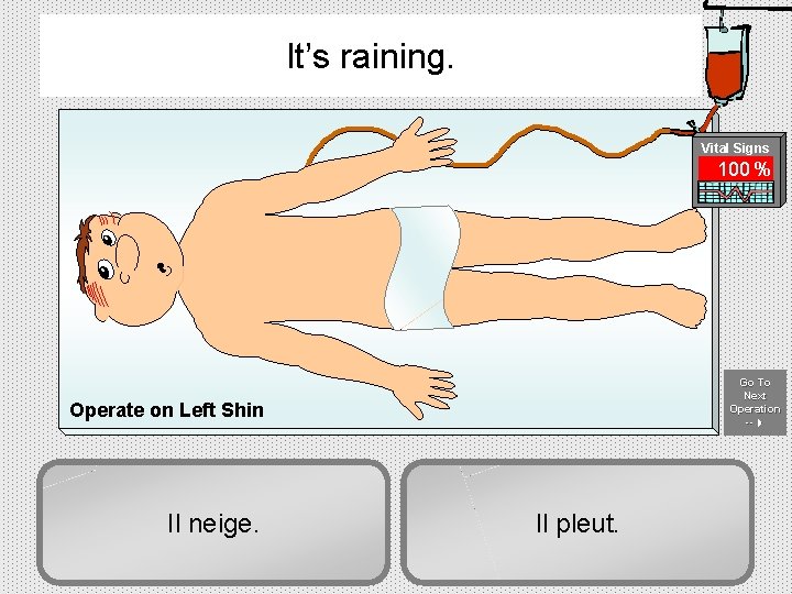 It’s raining. Vital Signs 100 % Go To Next Operation -- -- Operate on