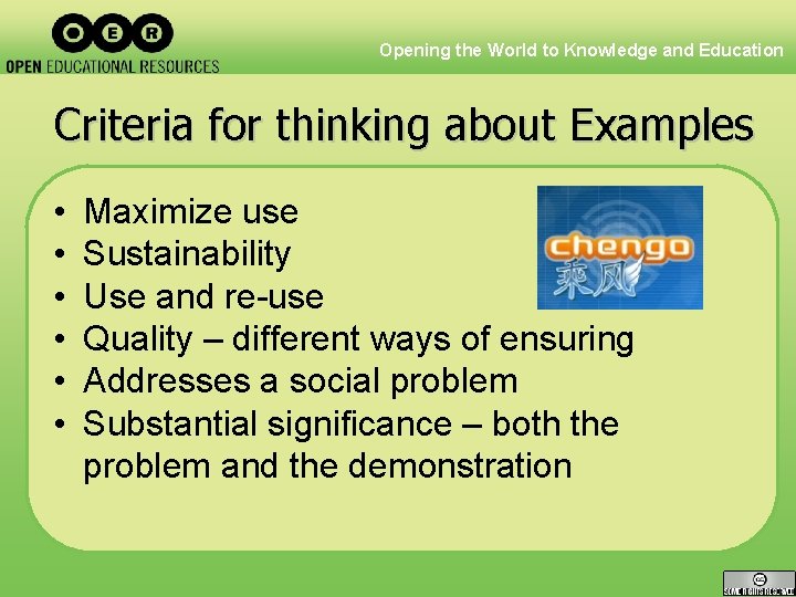 Opening the World to Knowledge and Education Criteria for thinking about Examples • •