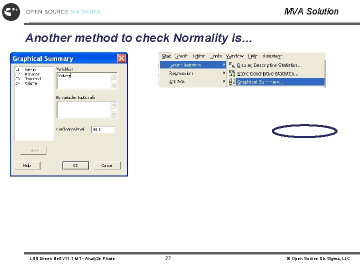 MVA Solution Another method to check Normality is… LSS Green Belt v 11. 1 MVA Solution Another method to check Normality is… LSS Green Belt v 11. 1