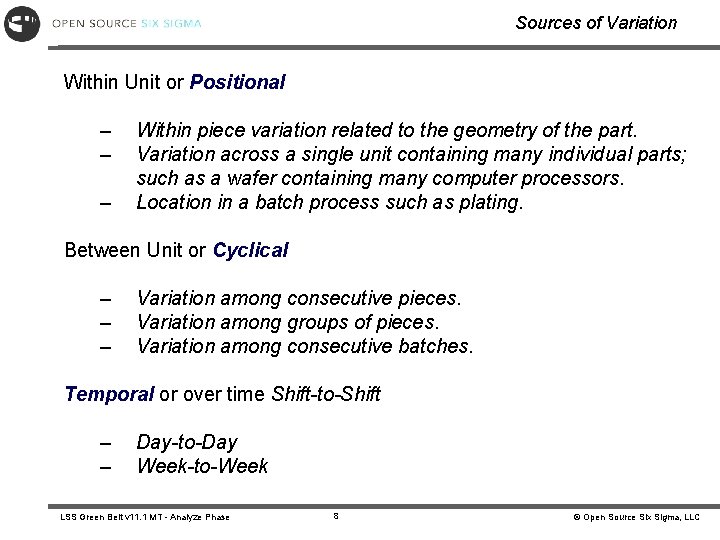Sources of Variation Within Unit or Positional – – – Within piece variation related Sources of Variation Within Unit or Positional – – – Within piece variation related