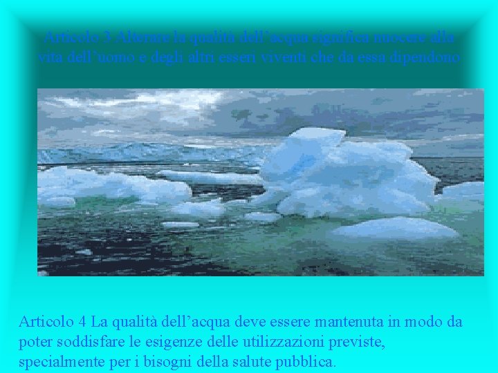 Articolo 3 Alterare la qualità dell’acqua significa nuocere alla vita dell’uomo e degli altri