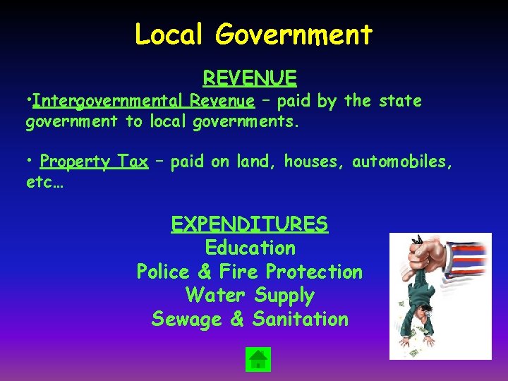 Local Government REVENUE • Intergovernmental Revenue – paid by the state government to local