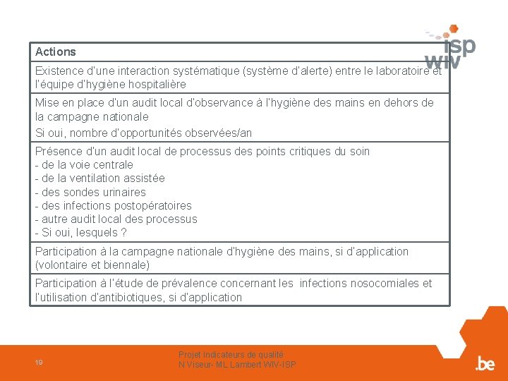 Actions Existence d’une interaction systématique (système d’alerte) entre le laboratoire et l’équipe d’hygiène hospitalière