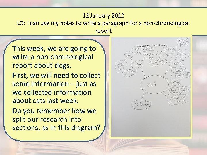 12 January 2022 LO: I can use my notes to write a paragraph for