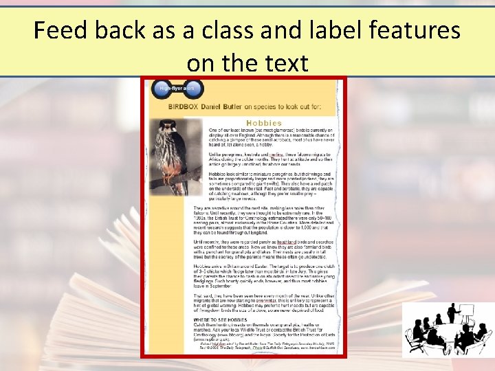 Feed back as a class and label features on the text 