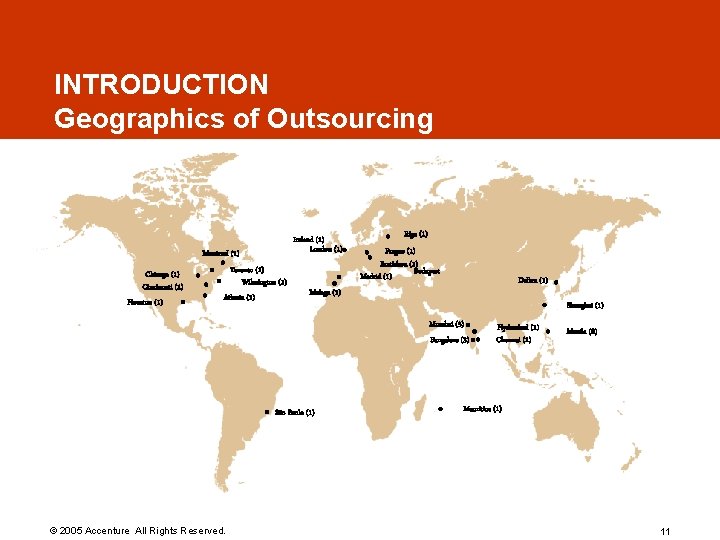 INTRODUCTION Geographics of Outsourcing Ireland (1) London (1) Montreal (1) Chicago (1) Cincinnati (1) INTRODUCTION Geographics of Outsourcing Ireland (1) London (1) Montreal (1) Chicago (1) Cincinnati (1)