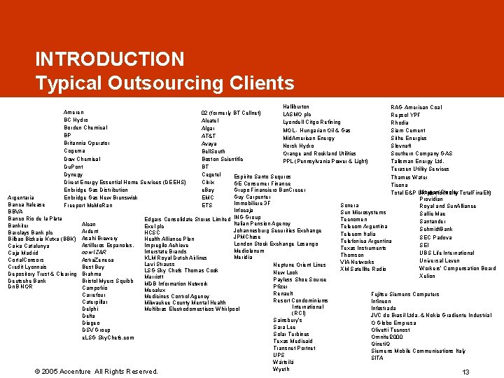 INTRODUCTION Typical Outsourcing Clients Halliburton RAG American Coal 02 (formerly BT Cellnet) LASMO plc INTRODUCTION Typical Outsourcing Clients Halliburton RAG American Coal 02 (formerly BT Cellnet) LASMO plc