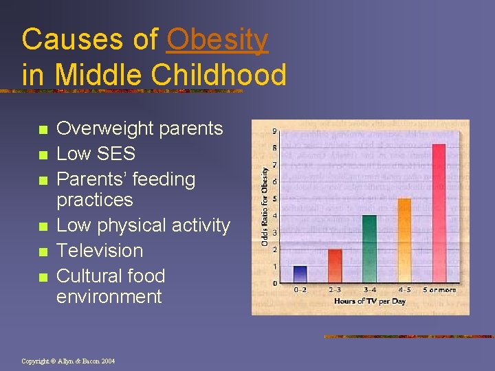 Causes of Obesity in Middle Childhood n n n Overweight parents Low SES Parents’