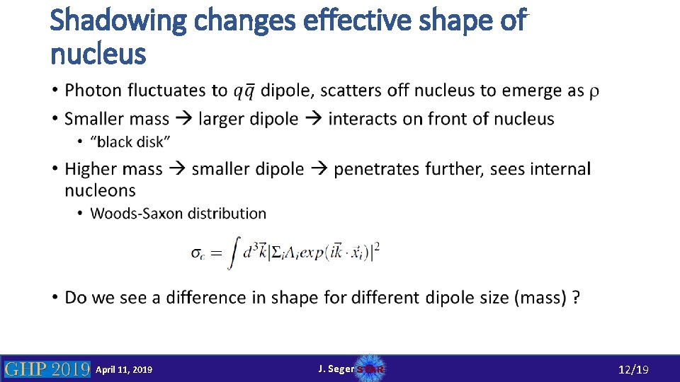 Shadowing changes effective shape of nucleus • April 11, 2019 J. Seger 12/19 