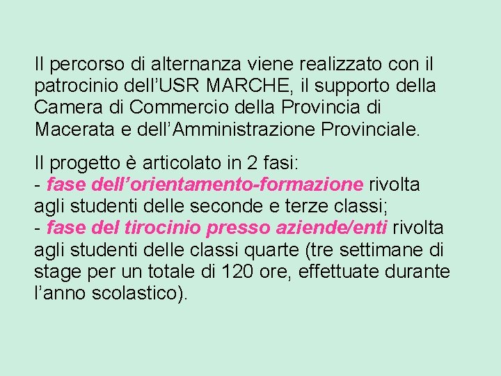 Il percorso di alternanza viene realizzato con il patrocinio dell’USR MARCHE, il supporto della
