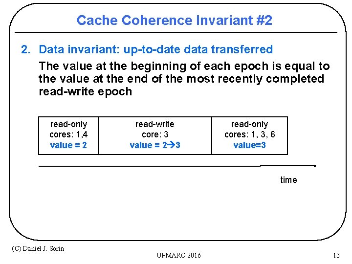Cache Coherence Invariant #2 2. Data invariant: up-to-date data transferred The value at the
