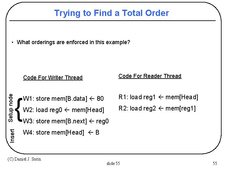 Trying to Find a Total Order { Insert Setup node • What orderings are