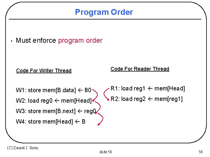 Program Order • Must enforce program order Code For Writer Thread Code For Reader