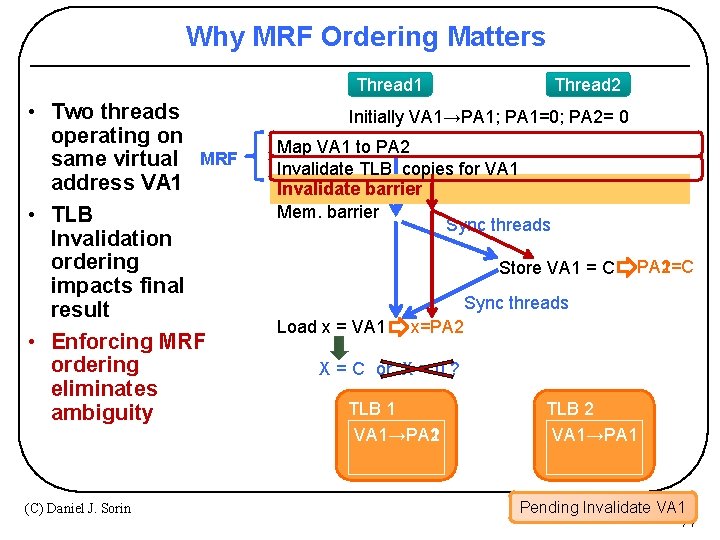 Why MRF Ordering Matters Thread 1 • Two threads operating on same virtual MRF