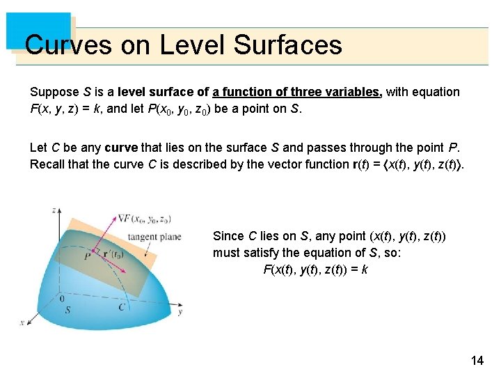Curves on Level Surfaces Suppose S is a level surface of a function of