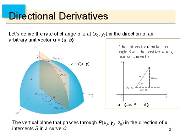 Directional Derivatives Let’s define the rate of change of z at (x 0, y