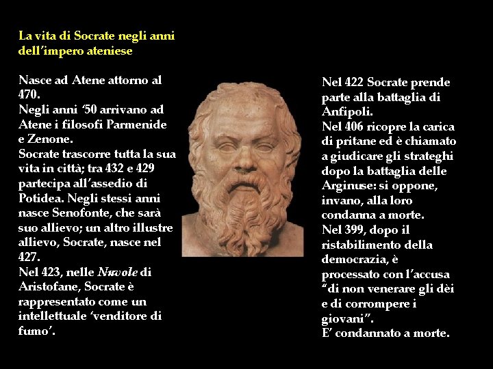 La vita di Socrate negli anni dell’impero ateniese Nasce ad Atene attorno al 470.