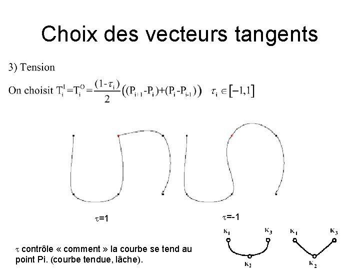 Choix des vecteurs tangents t=1 t contrôle « comment » la courbe se tend