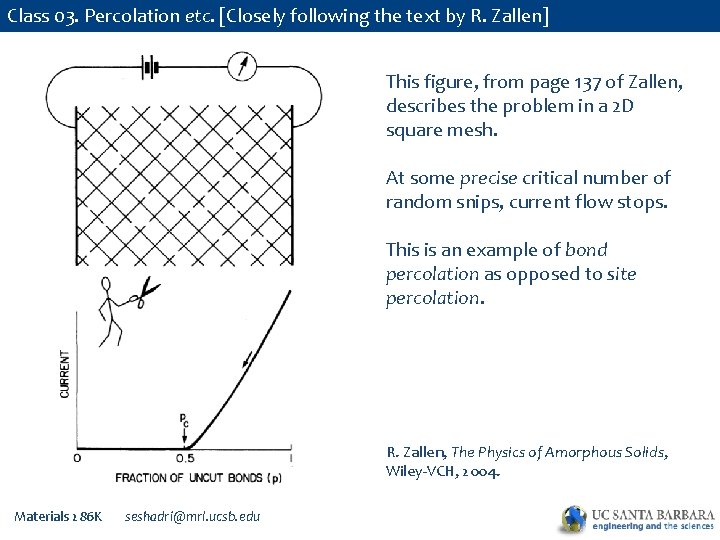 Class 03. Percolation etc. [Closely following the text by R. Zallen] This figure, from