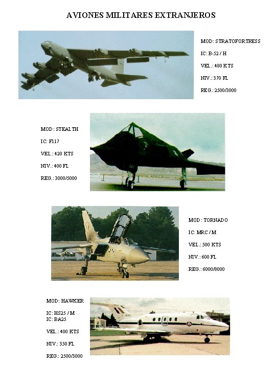AVIONES MILITARES EXTRANJEROS MOD: STRATOFORTRESS IC: B-52 / H VEL. : 480 KTS NIV.