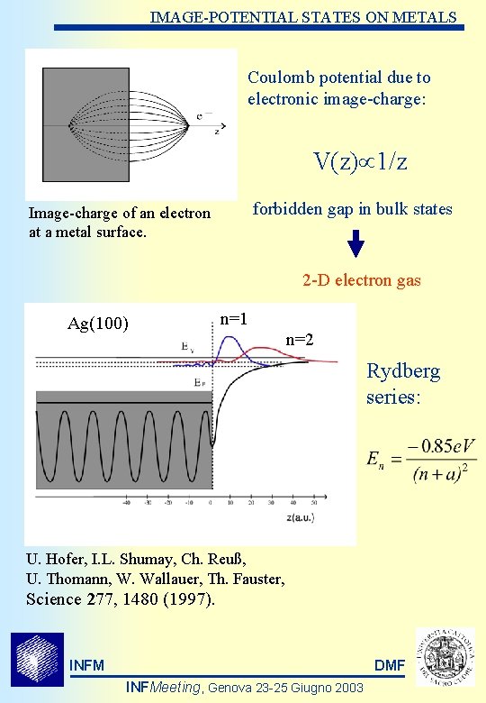 IMAGE-POTENTIAL STATES ON METALS Coulomb potential due to electronic image-charge: V(z) 1/z forbidden gap