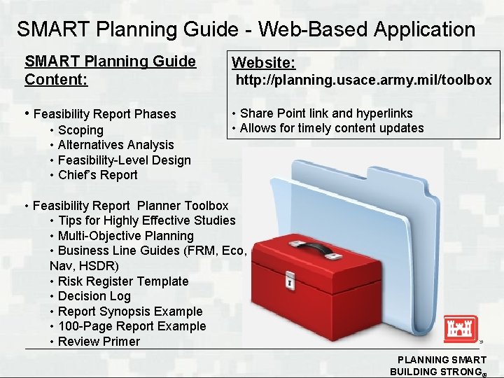 SMART Planning Guide - Web-Based Application SMART Planning Guide Content: Website: • Feasibility Report