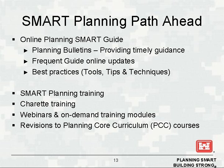SMART Planning Path Ahead § Online Planning SMART Guide ► Planning Bulletins – Providing