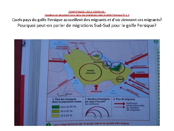COMPETENCES SOCLE COMMUN : J’analyse un document (une carte des migrations dans le golfe