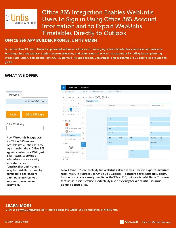 Office 365 Integration Enables Web. Untis Users to Sign in Using Office 365 Account