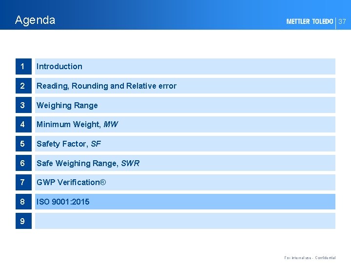 Agenda 1 Introduction 2 Reading, Rounding and Relative error 3 Weighing Range 4 Minimum