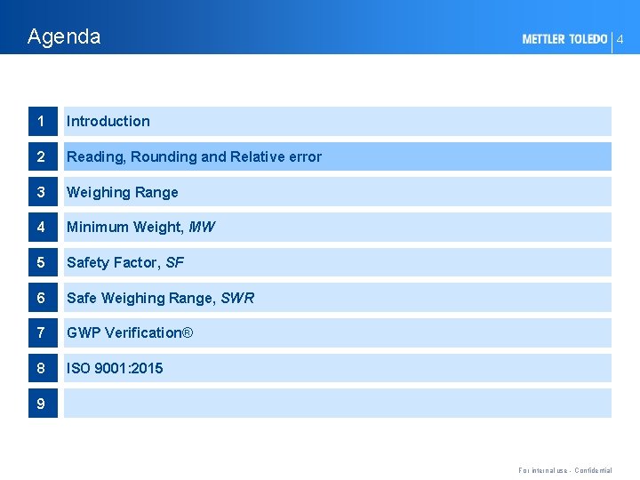 Agenda 1 Introduction 2 Reading, Rounding and Relative error 3 Weighing Range 4 Minimum