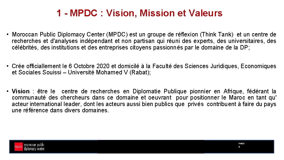 1 - MPDC : Vision, Mission et Valeurs • Moroccan Public Diplomacy Center (MPDC)