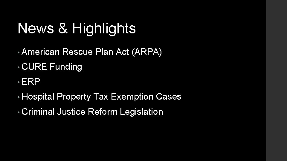 News & Highlights • American • CURE Rescue Plan Act (ARPA) Funding • ERP