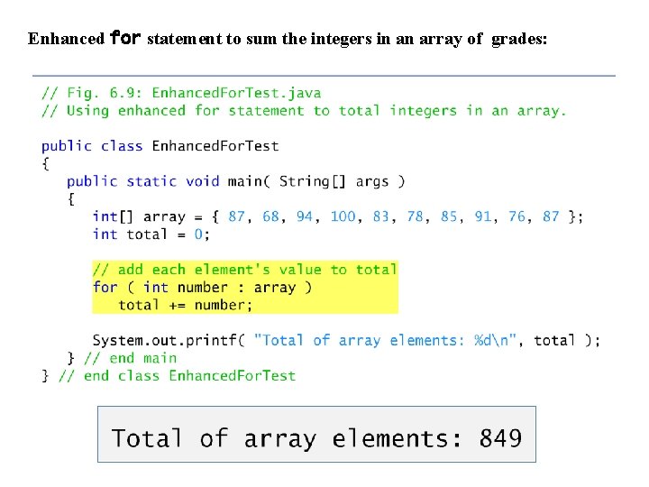 Enhanced for statement to sum the integers in an array of grades: 