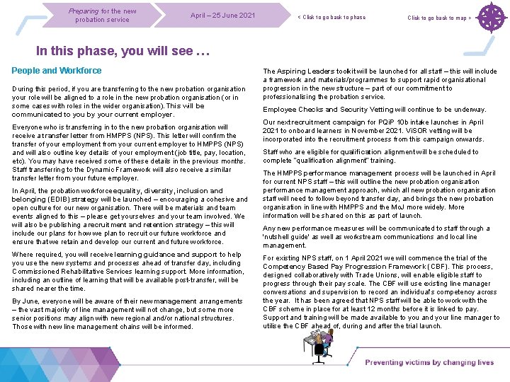 Preparing for the new probation service April – 25 June 2021 < Click to