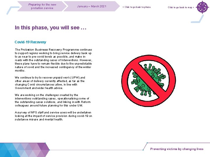 Preparing for the new probation service January – March 2021 In this phase, you