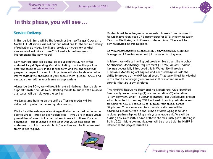 Preparing for the new probation service January – March 2021 < Click to go