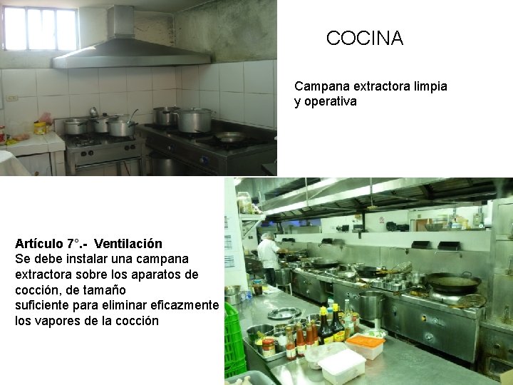COCINA Campana extractora limpia y operativa Artículo 7°. - Ventilación Se debe instalar una COCINA Campana extractora limpia y operativa Artículo 7°. - Ventilación Se debe instalar una