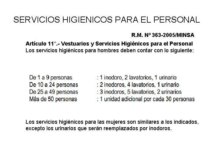SERVICIOS HIGIENICOS PARA EL PERSONAL R. M. Nº 363 -2005/MINSA Artículo 11°. - Vestuarios SERVICIOS HIGIENICOS PARA EL PERSONAL R. M. Nº 363 -2005/MINSA Artículo 11°. - Vestuarios
