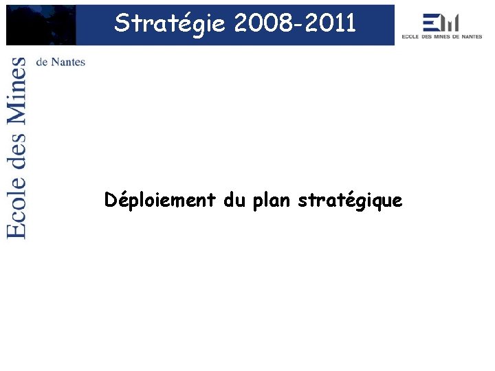 Stratégie 2008 -2011 Déploiement du plan stratégique 