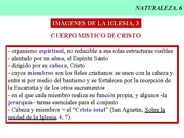 NATURALEZA, 6 IMÁGENES DE LA IGLESIA, 3 CUERPO MISTICO DE CRISTO - organismo espiritual,