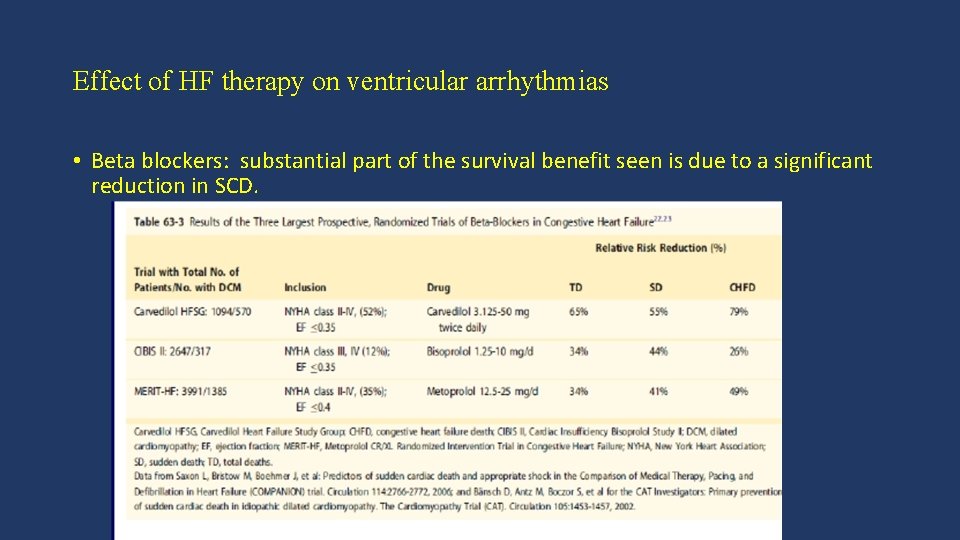 Effect of HF therapy on ventricular arrhythmias • Beta blockers: substantial part of the