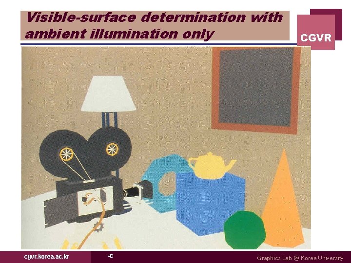 Visible-surface determination with ambient illumination only cgvr. korea. ac. kr 40 CGVR Graphics Lab