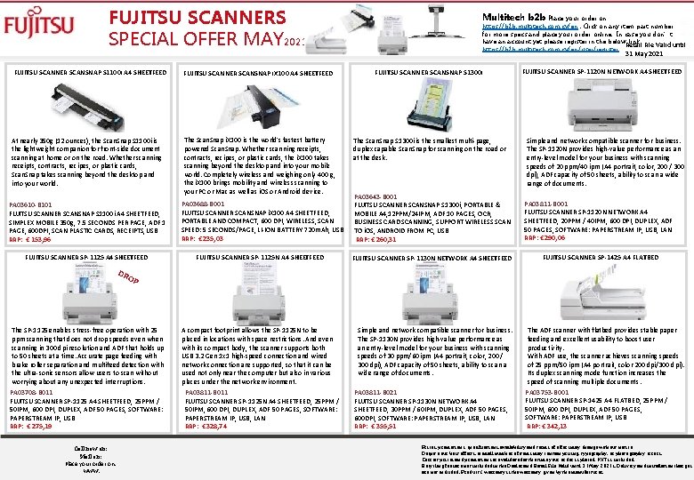 FUJITSU SCANNERS SPECIAL OFFER MAY 2021 FUJITSU SCANNER SCANSNAP S 1100 i A 4