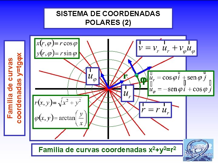 Familia de curvas coordenadas y=tg x SISTEMA DE COORDENADAS POLARES (2) r Familia de