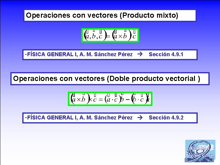 Operaciones concon vectores (Producto mixto) Operaciones vectores (Producto mixto) • FÍSICA GENERAL I, A.
